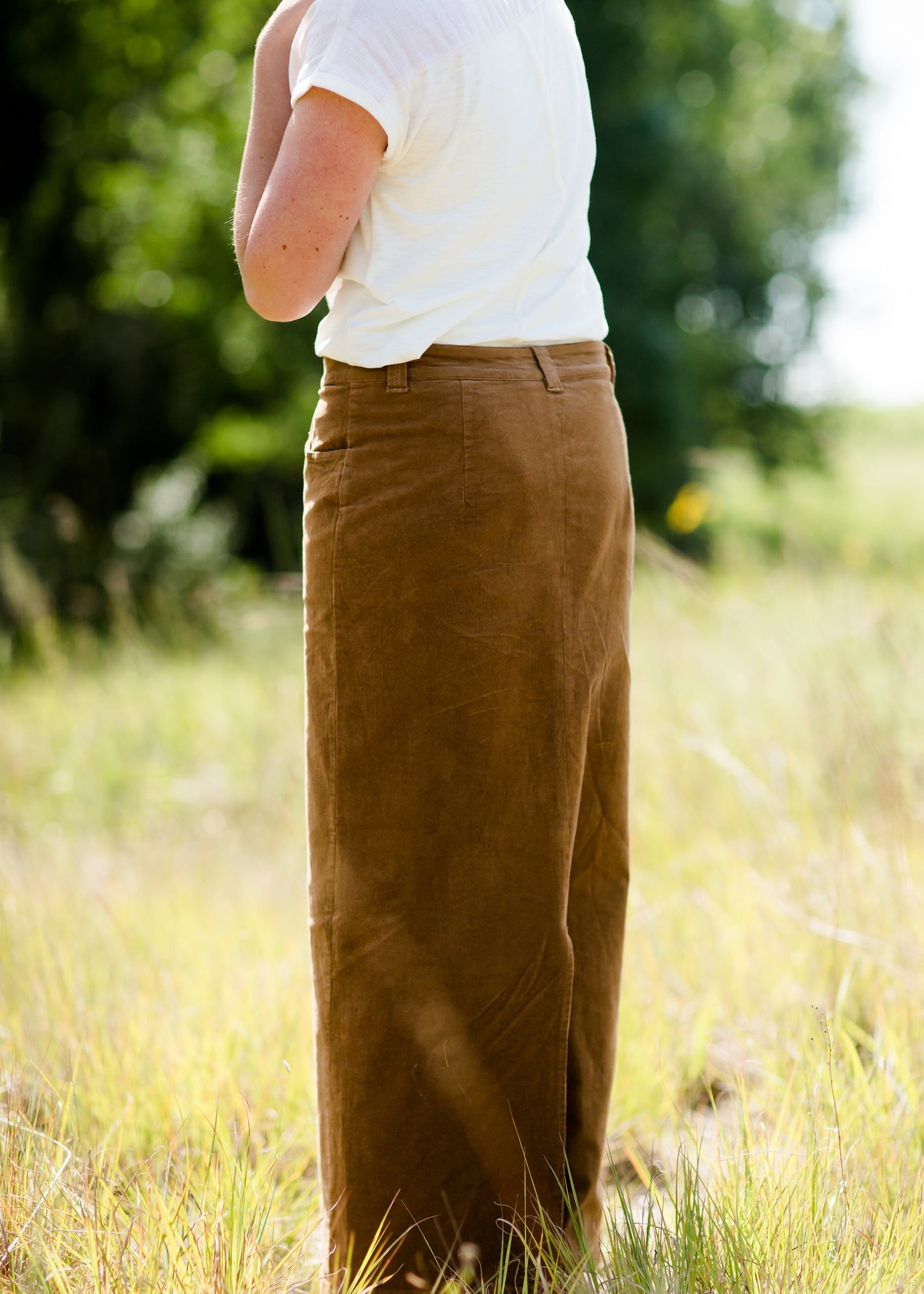 womens long corduroy maxi skirt in fall colors