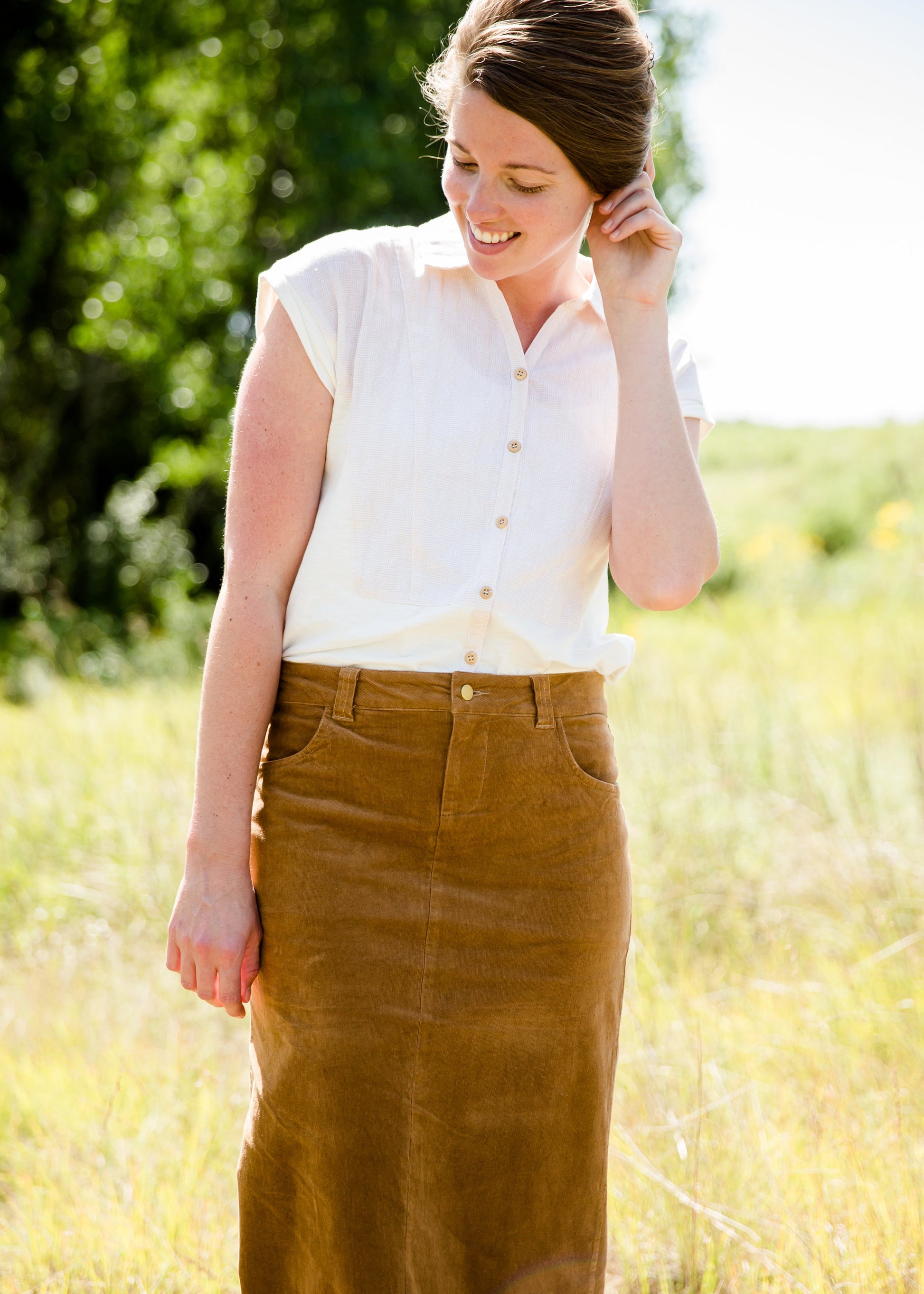 womens long corduroy maxi skirt in fall colors