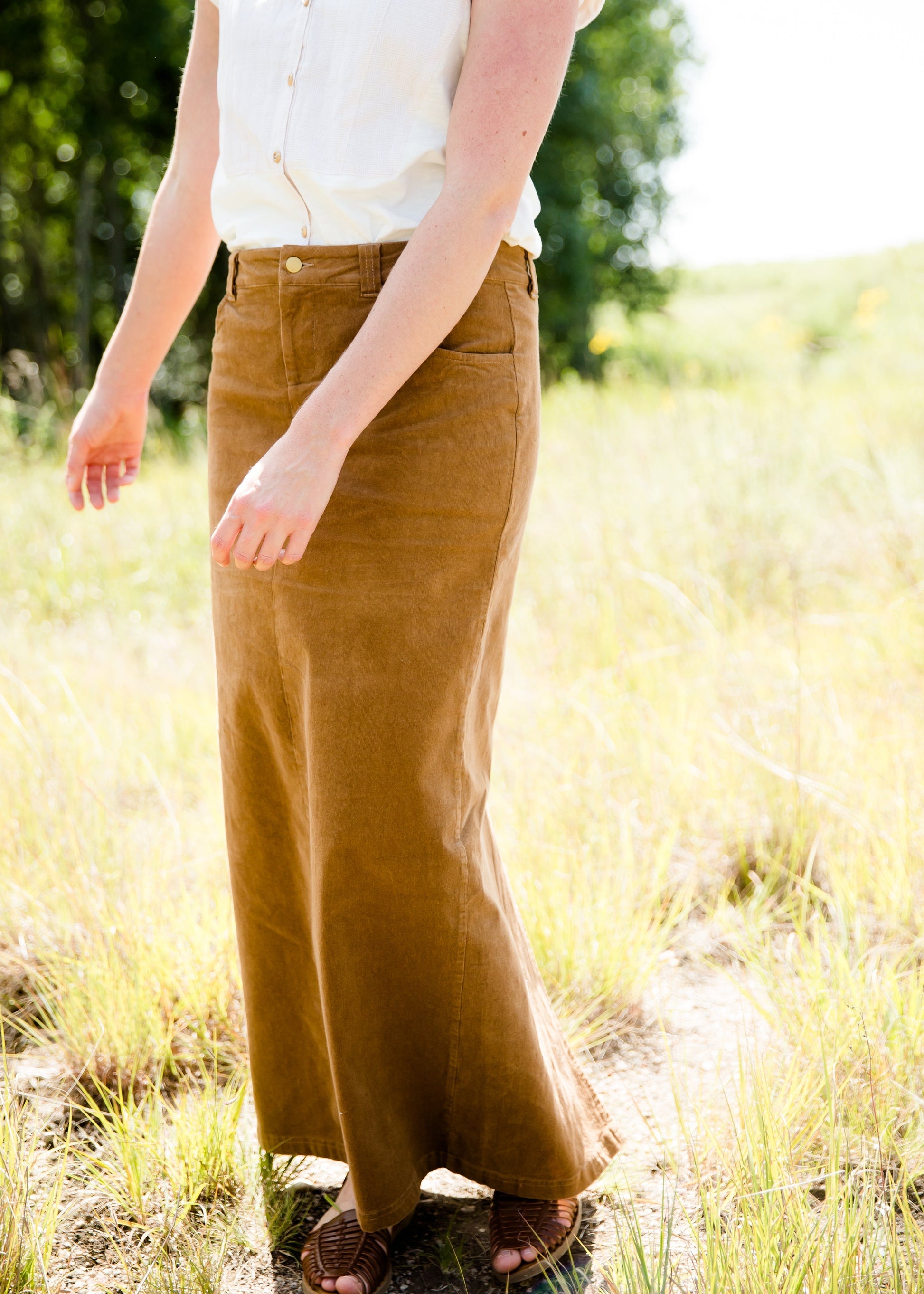 womens long corduroy maxi skirt in fall colors