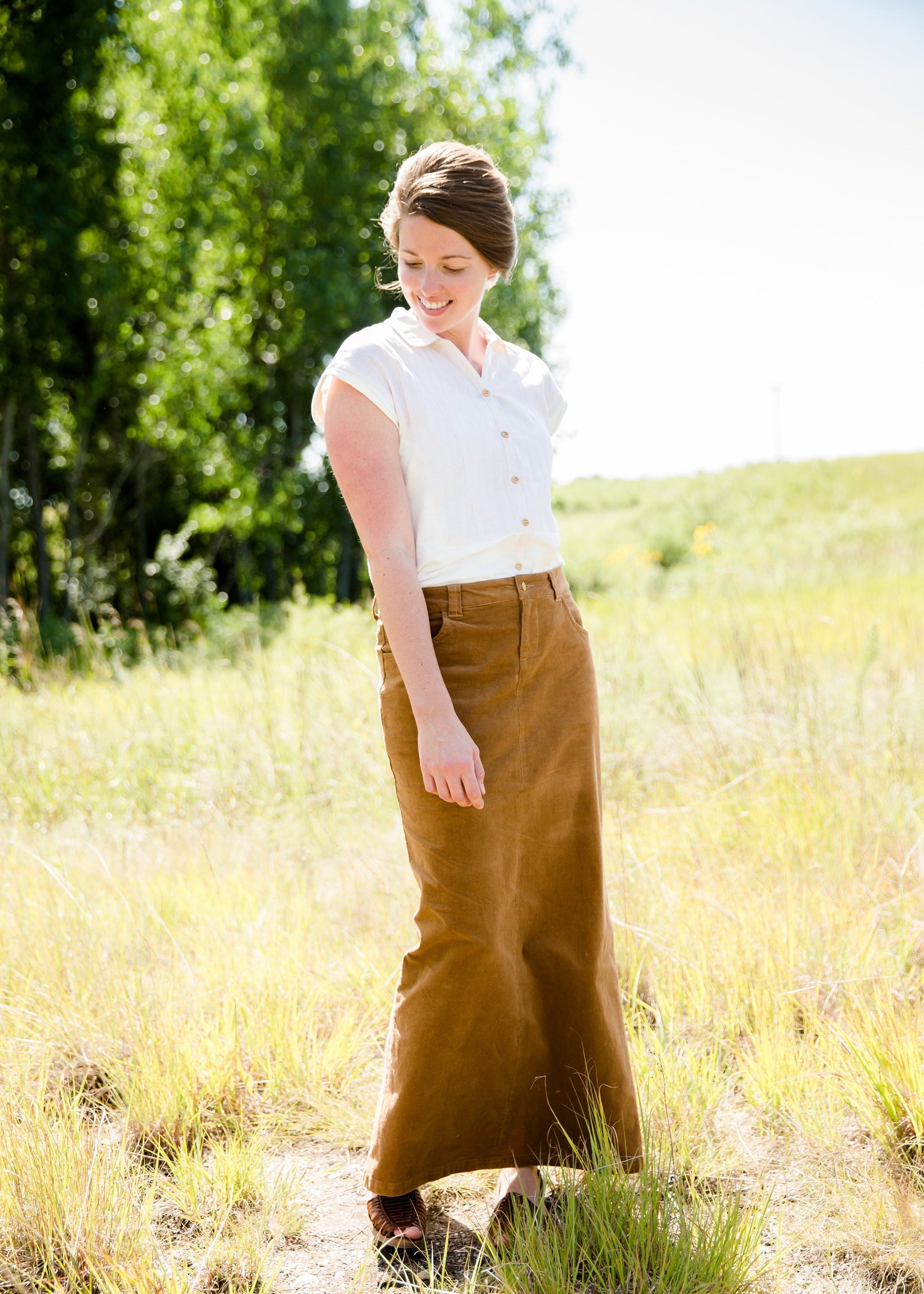 womens long corduroy maxi skirt in fall colors