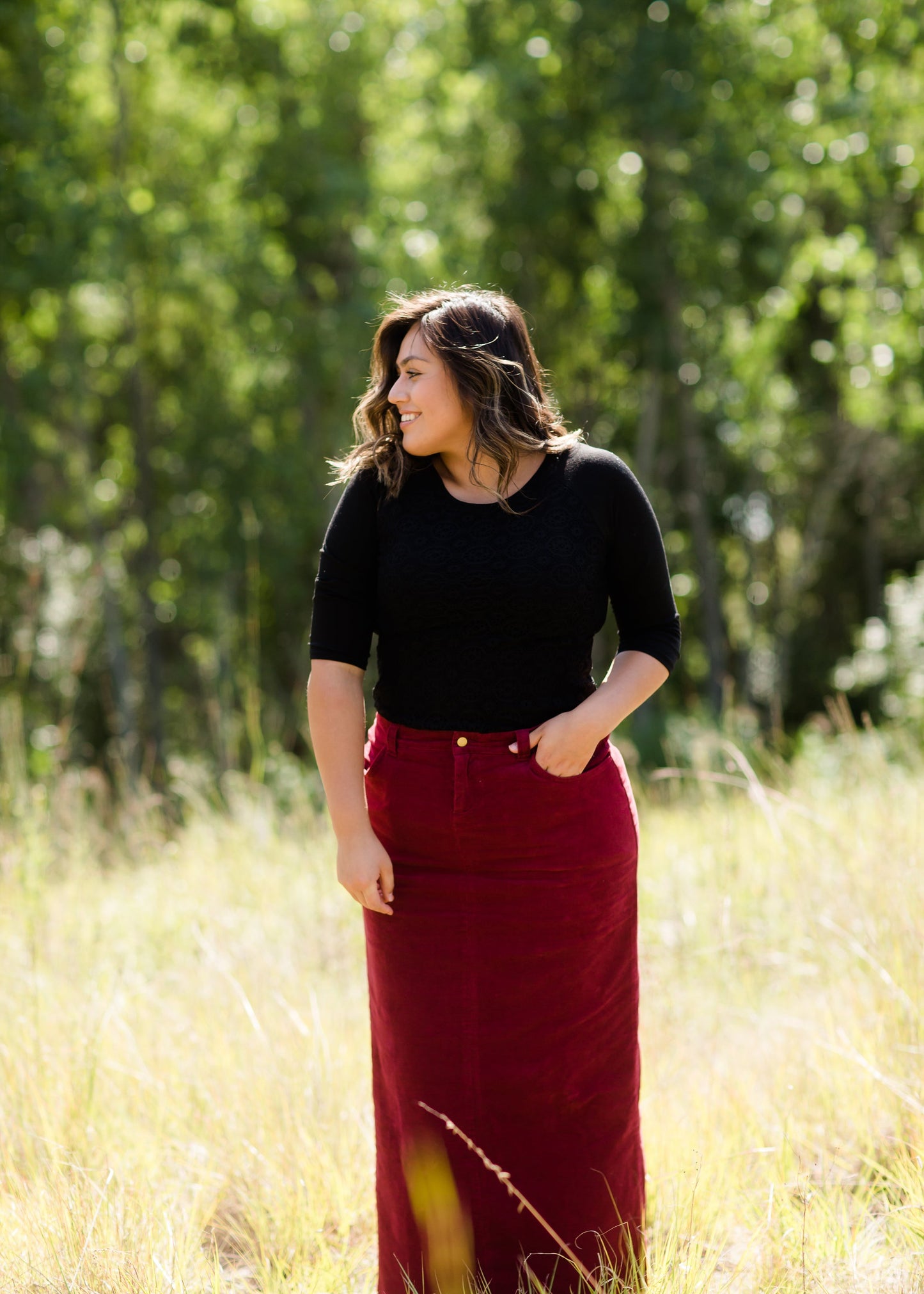 womens long corduroy maxi skirt in fall colors