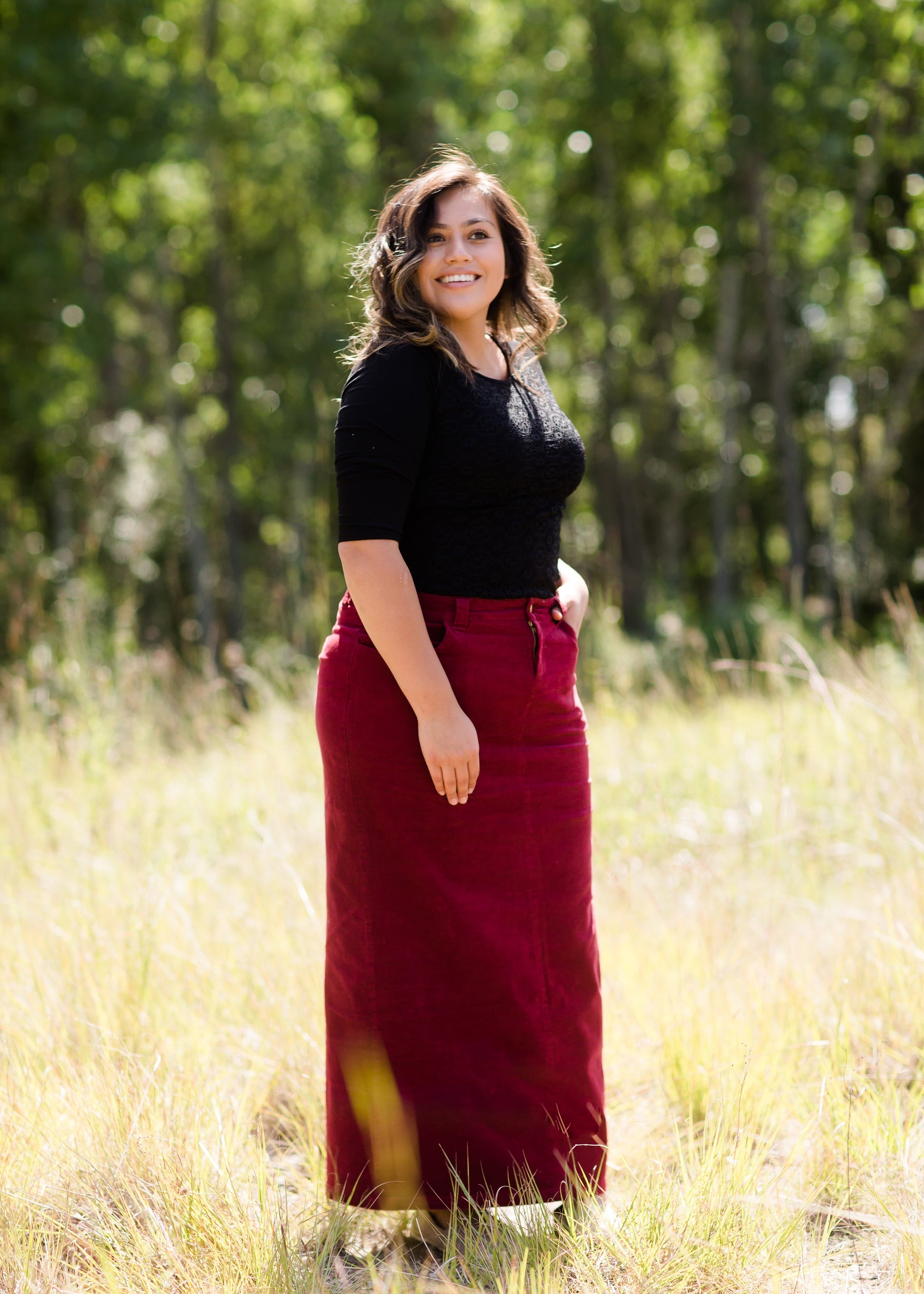 womens long corduroy maxi skirt in fall colors