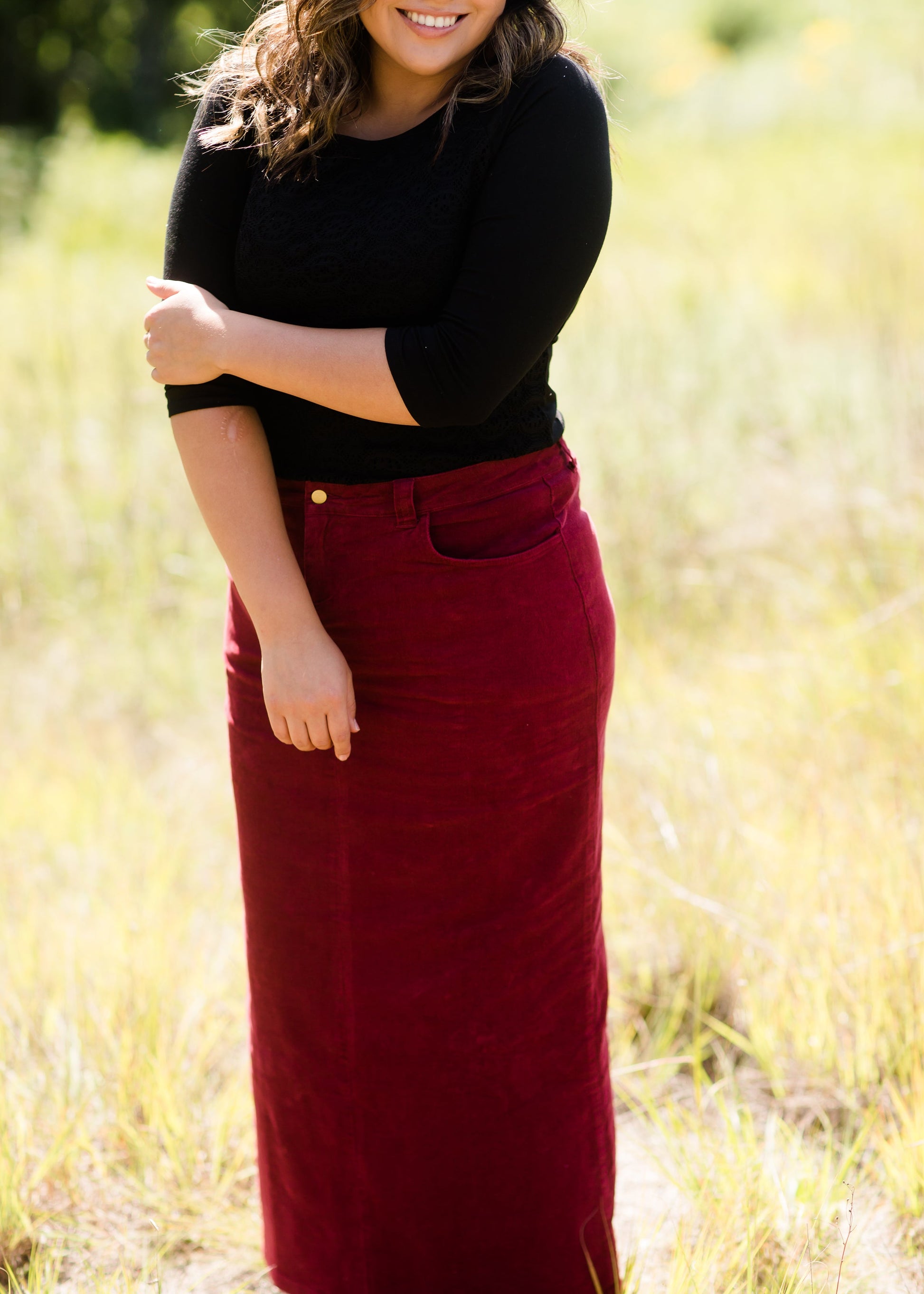 womens long corduroy maxi skirt in fall colors