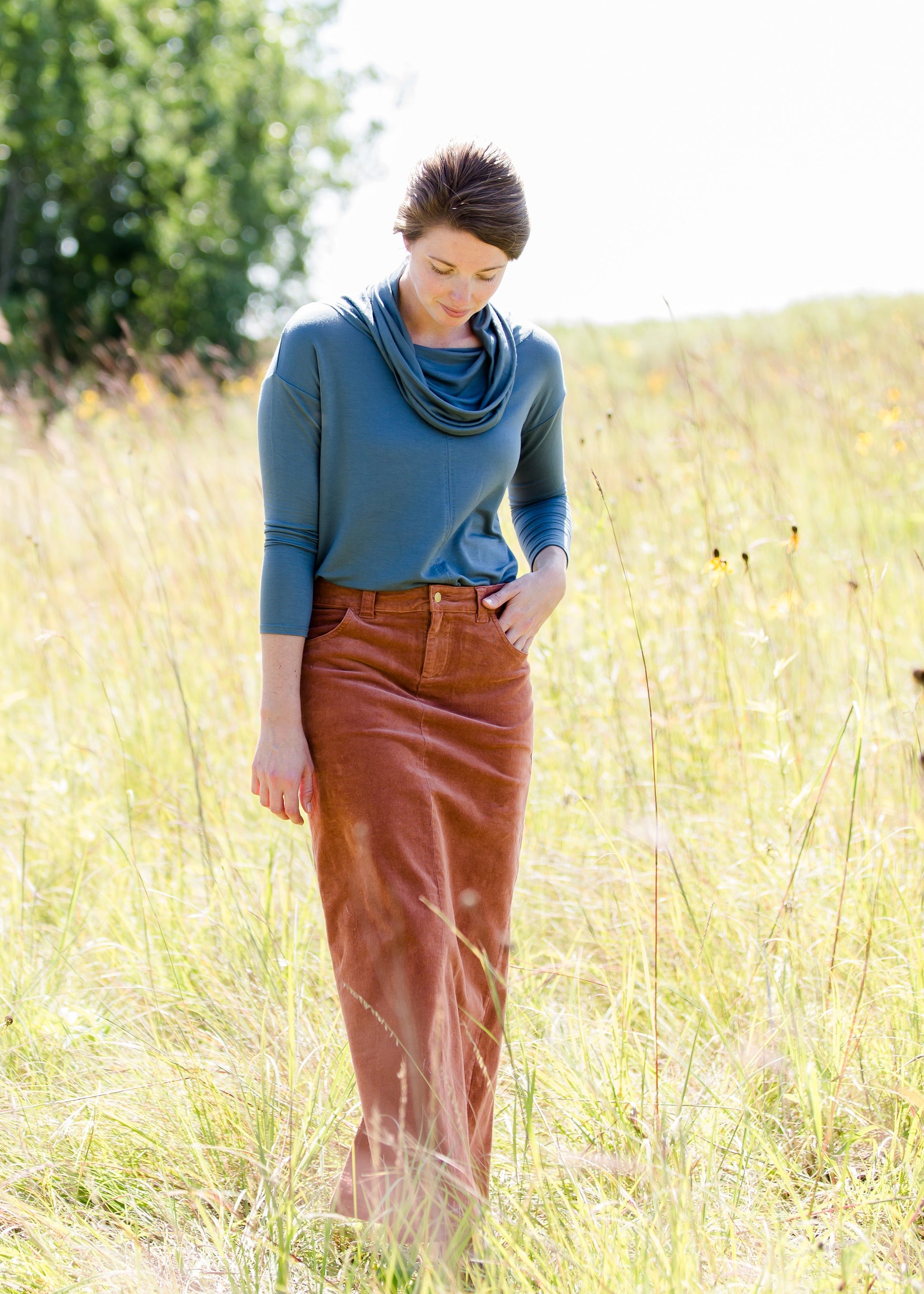 womens long corduroy maxi skirt in fall colors