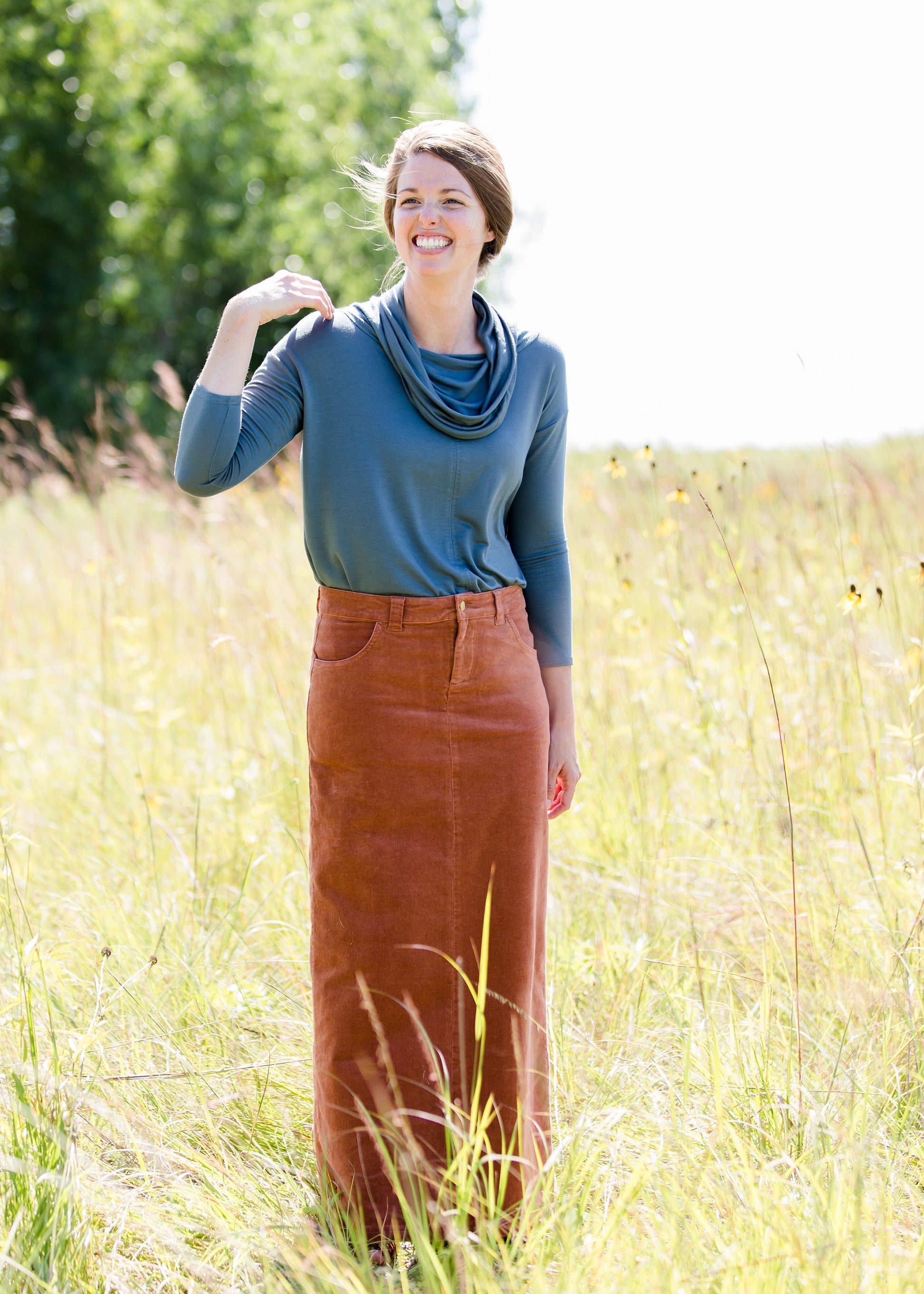 womens long corduroy maxi skirt in fall colors