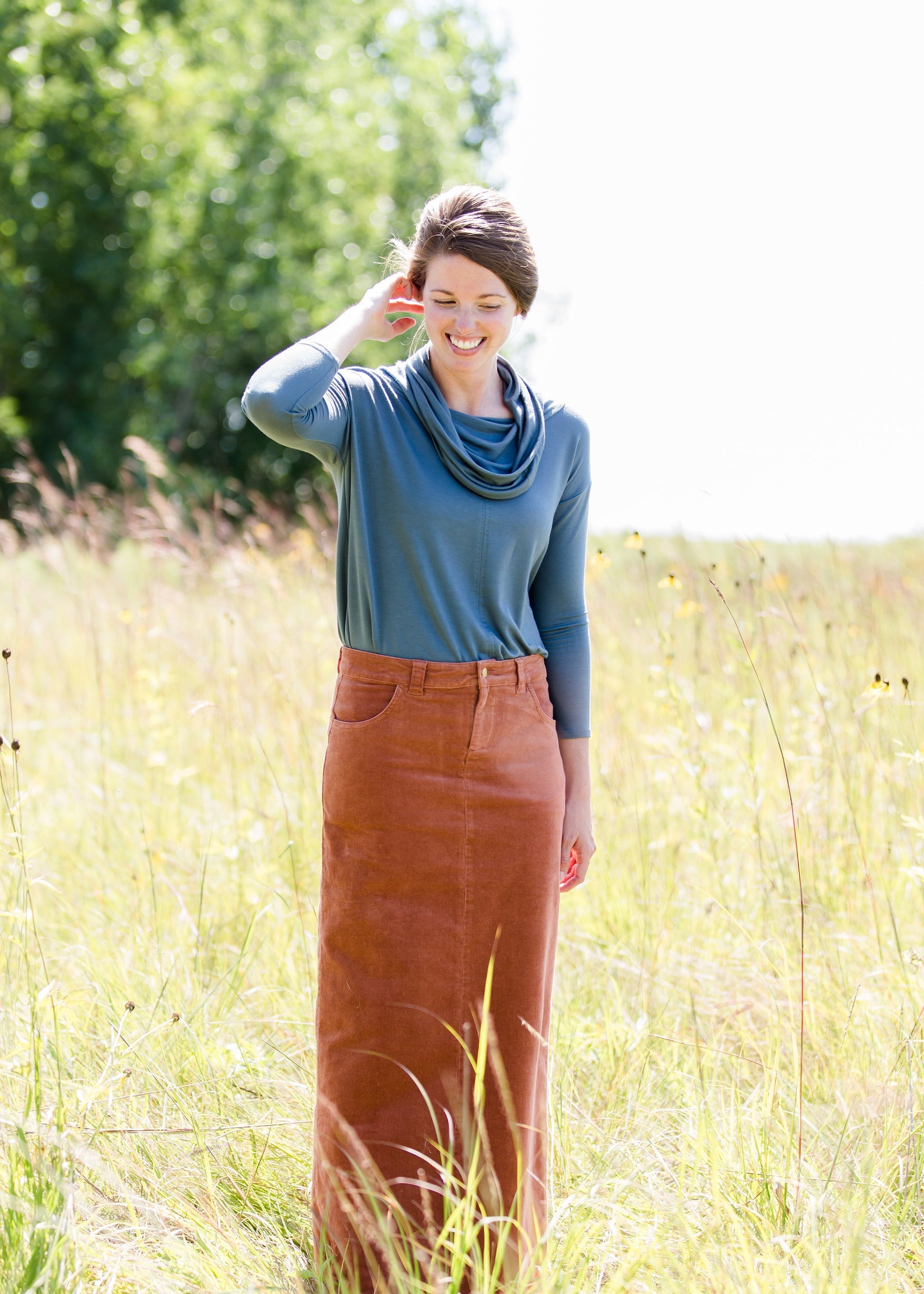 womens long corduroy maxi skirt in fall colors