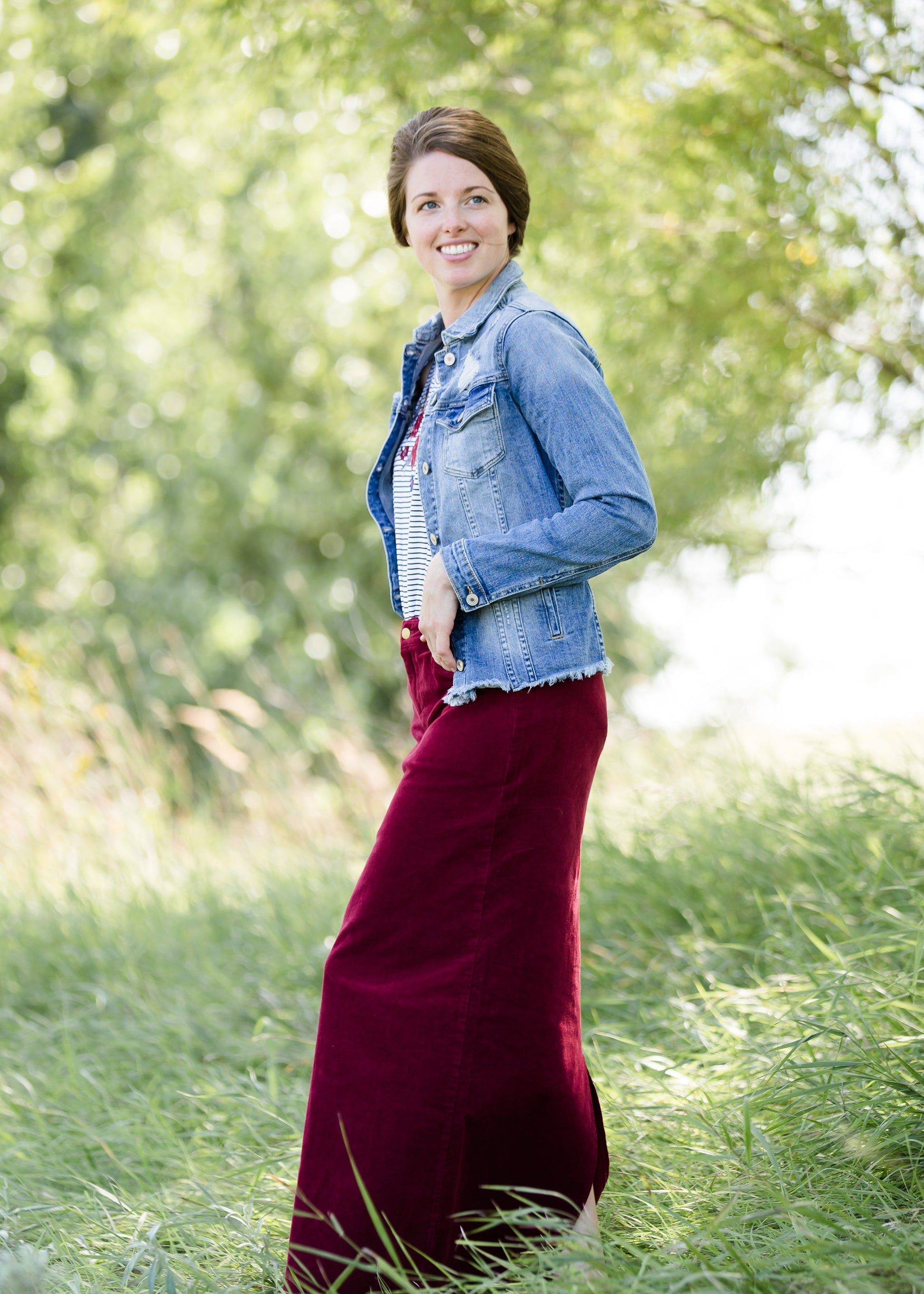 womens long corduroy maxi skirt in fall colors