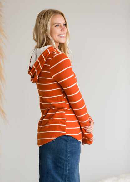 Hacci Knit Striped Hooded Sweatshirt - FINAL SALE Tops