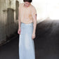 Women's long light wash modest denim-jean skirt with lace pockets