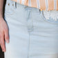Women's long light wash modest denim-jean skirt.