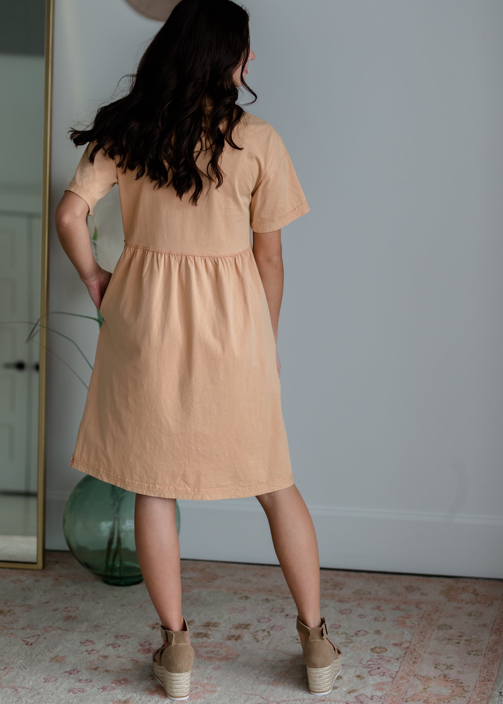 Half Button Up Midi Dress with Distressed Detail Dresses Polagram