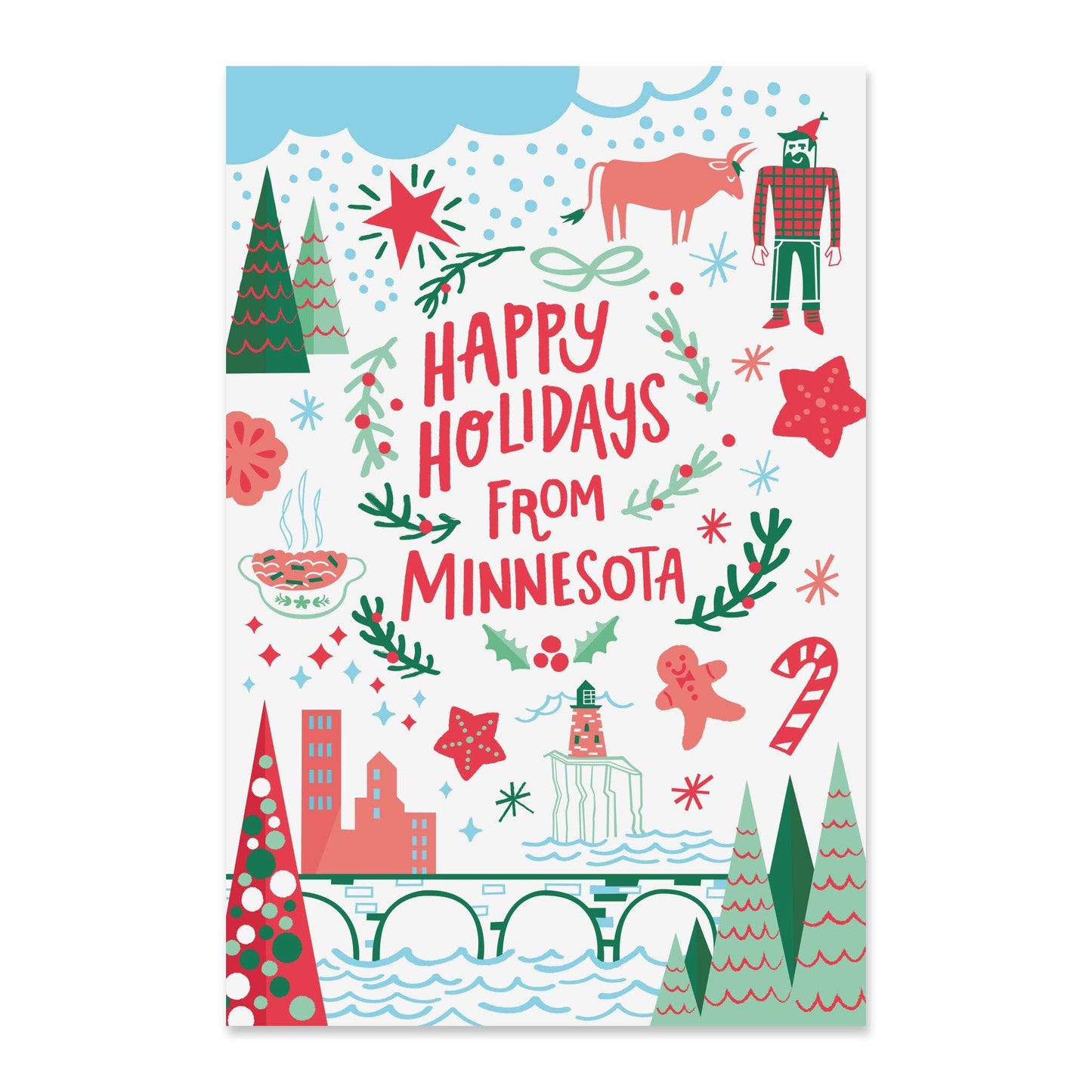 Christmas colored and inspired happy holiday from minnesota card.  