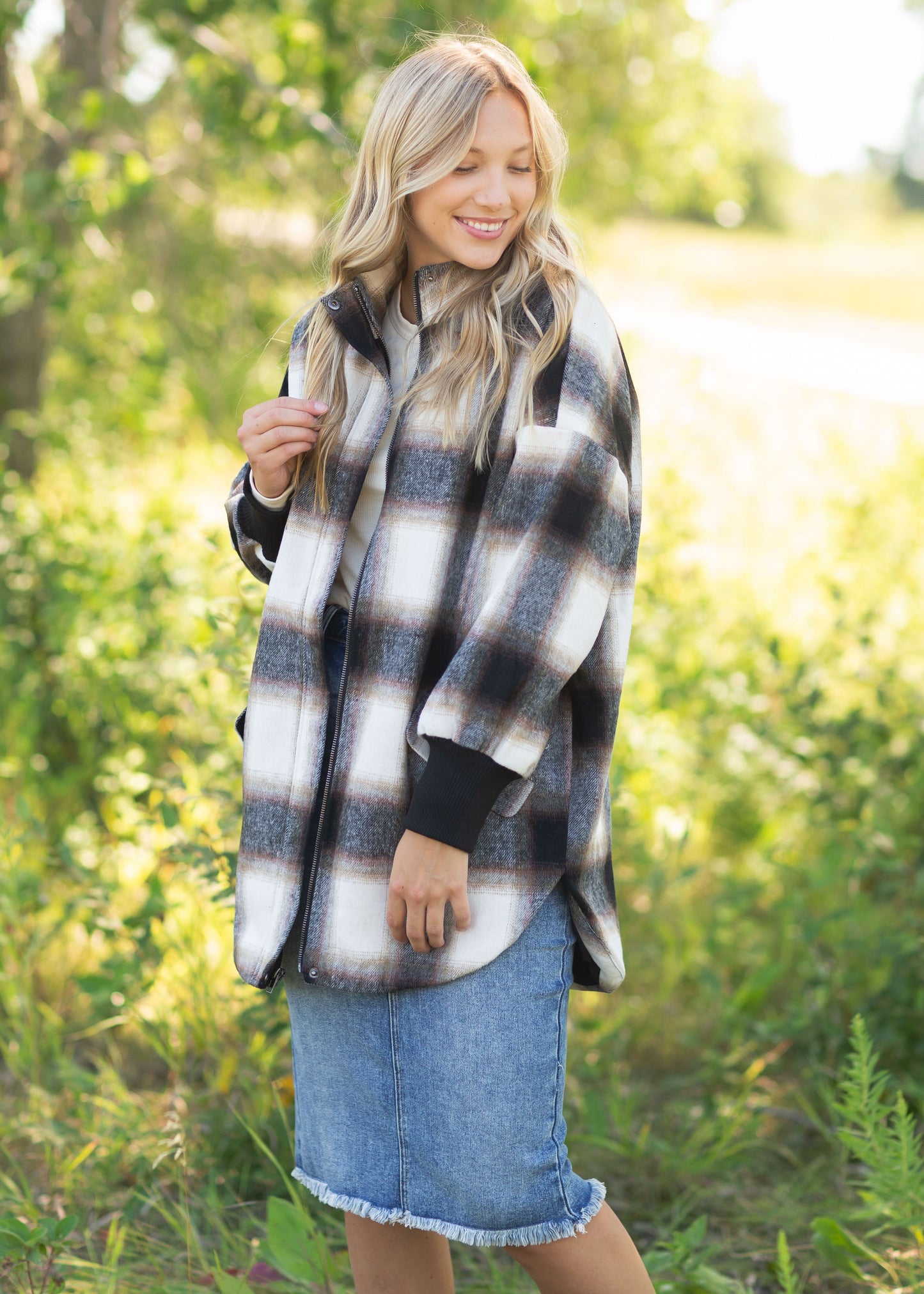 Harper Black Plaid Zip Up Shacket Tops