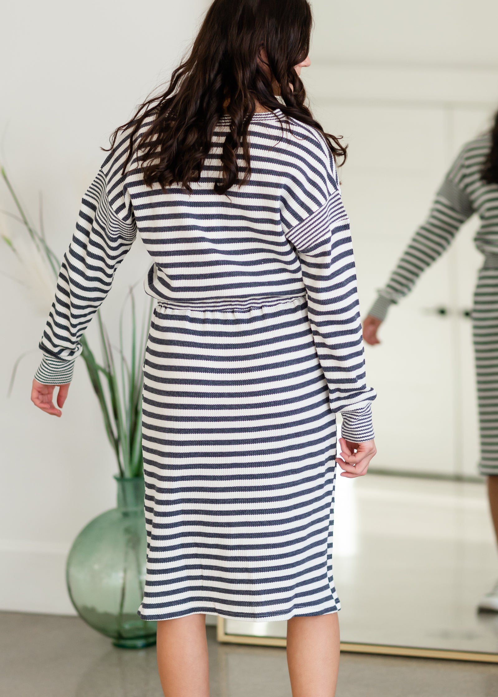 Hattie Striped Drawstring Midi Dress Dresses Inherit