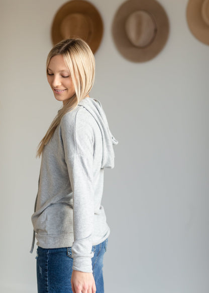 Heather Gray Drawstring Hooded Top Tops Staccato
