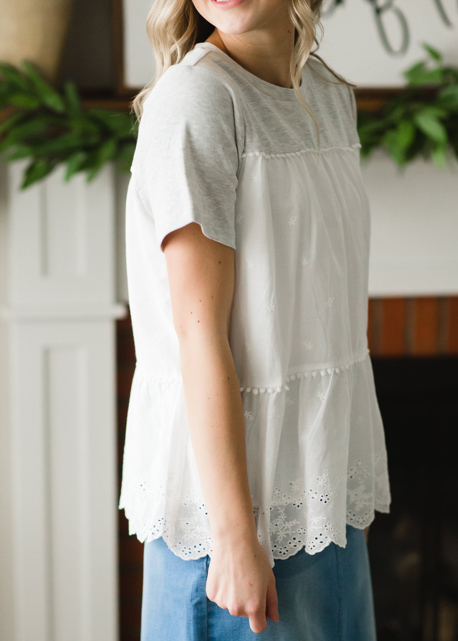 Heather Gray Eyelet Top - FINAL SALE Tops