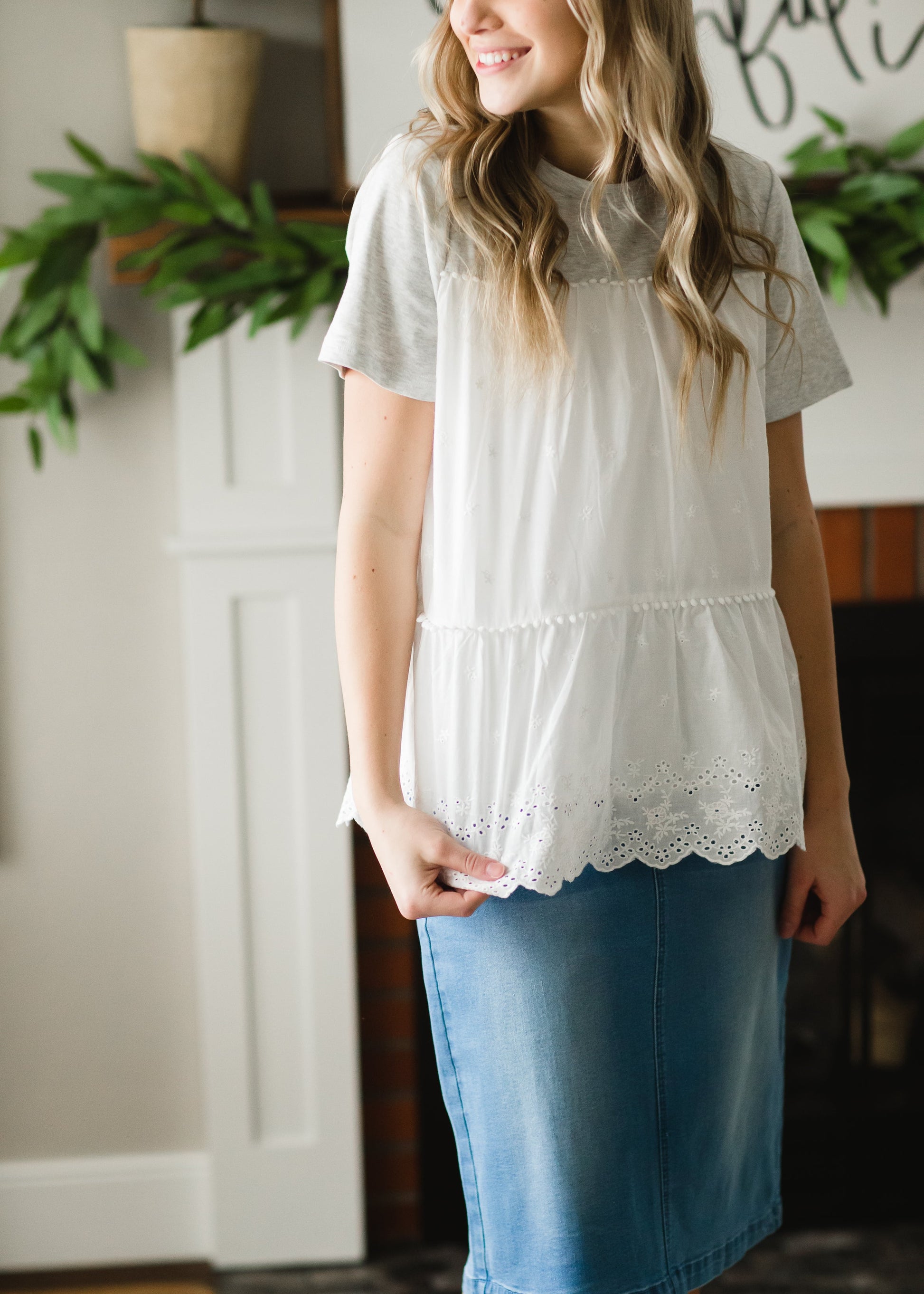Heather Gray Eyelet Top - FINAL SALE Tops
