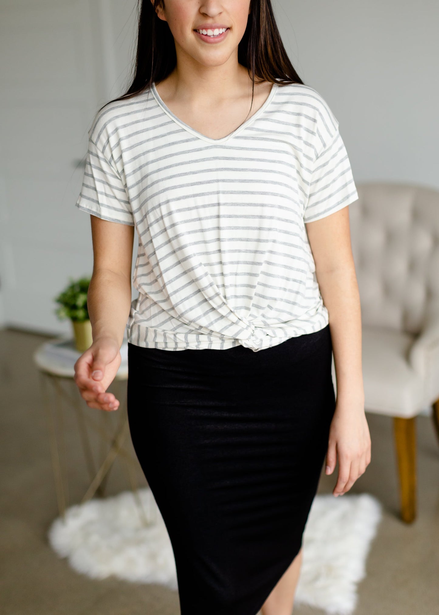 Heather Gray Striped Knot Top - FINAL SALE Tops