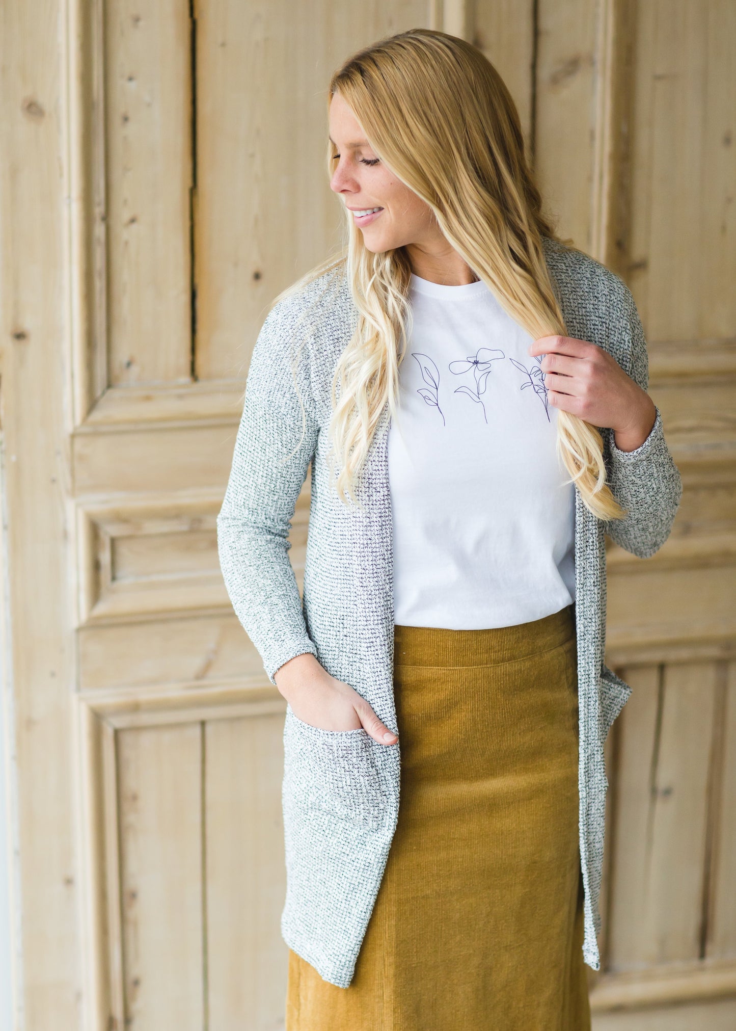Heathered Ivory + Black Open Front Cozy Cardigan - FINAL SALE Shirt