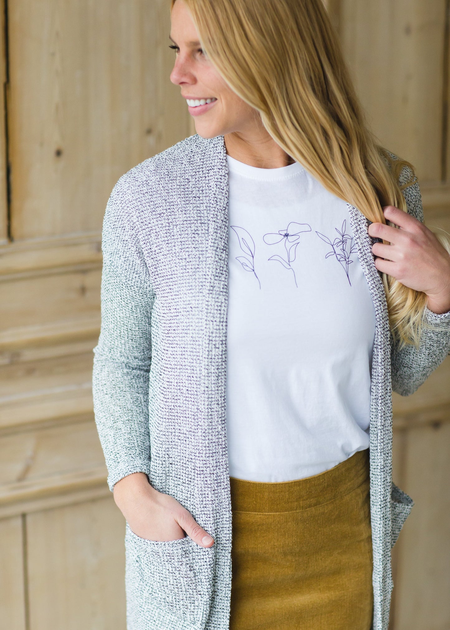 Heathered Ivory + Black Open Front Cozy Cardigan - FINAL SALE Shirt