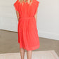 High Neck Pleated Belted Coral Midi Dress - FINAL SALE Dresses