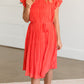 High Neck Pleated Belted Coral Midi Dress - FINAL SALE Dresses