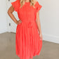 High Neck Pleated Belted Coral Midi Dress - FINAL SALE Dresses
