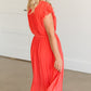 High Neck Pleated Belted Coral Midi Dress - FINAL SALE Dresses