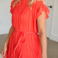 High Neck Pleated Belted Coral Midi Dress - FINAL SALE Dresses