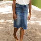 High Rise Distressed Denim Midi Skirt - FINAL SALE Skirts
