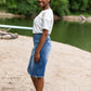 High Rise Distressed Denim Midi Skirt - FINAL SALE Skirts