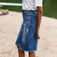 High Rise Distressed Denim Midi Skirt - FINAL SALE Skirts