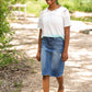 High Rise Distressed Denim Midi Skirt - FINAL SALE Skirts