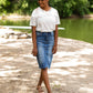 High Rise Distressed Denim Midi Skirt - FINAL SALE Skirts
