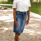High Rise Distressed Denim Midi Skirt - FINAL SALE Skirts