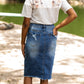 High Rise Distressed Denim Midi Skirt - FINAL SALE Skirts