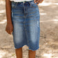 High Rise Distressed Denim Midi Skirt - FINAL SALE Skirts