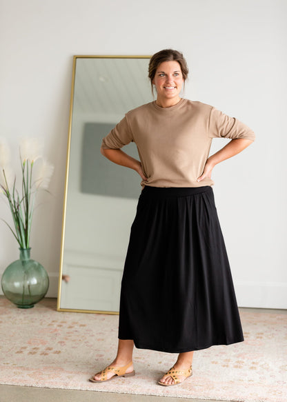 High Waist Pleated Midi Skirt Skirts Zenana Black / S