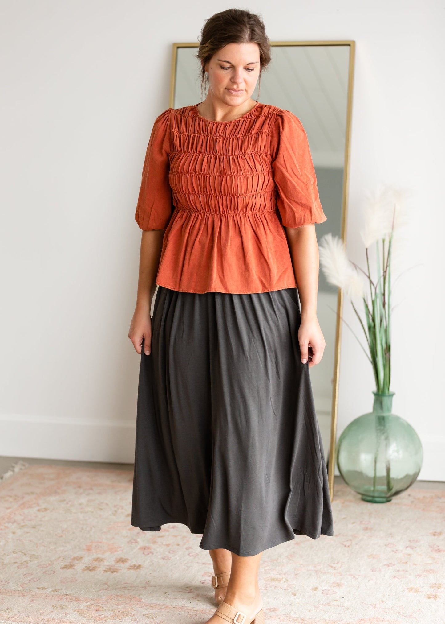High Waist Pleated Midi Skirt Skirts Zenana Gray / S