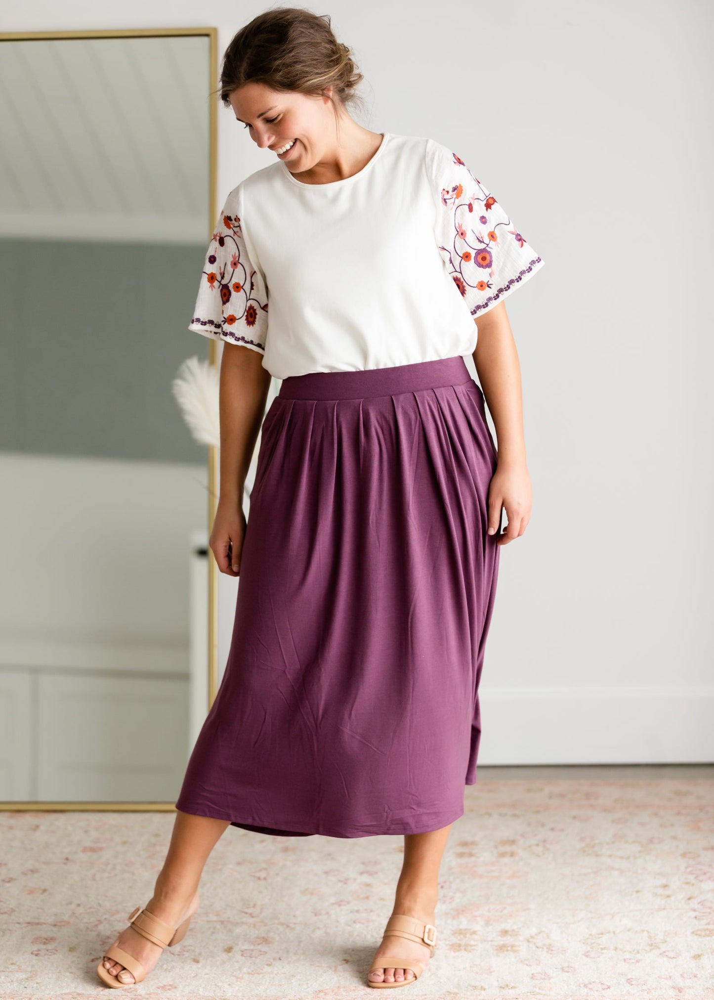 High Waist Pleated Midi Skirt Skirts Zenana Purple / S