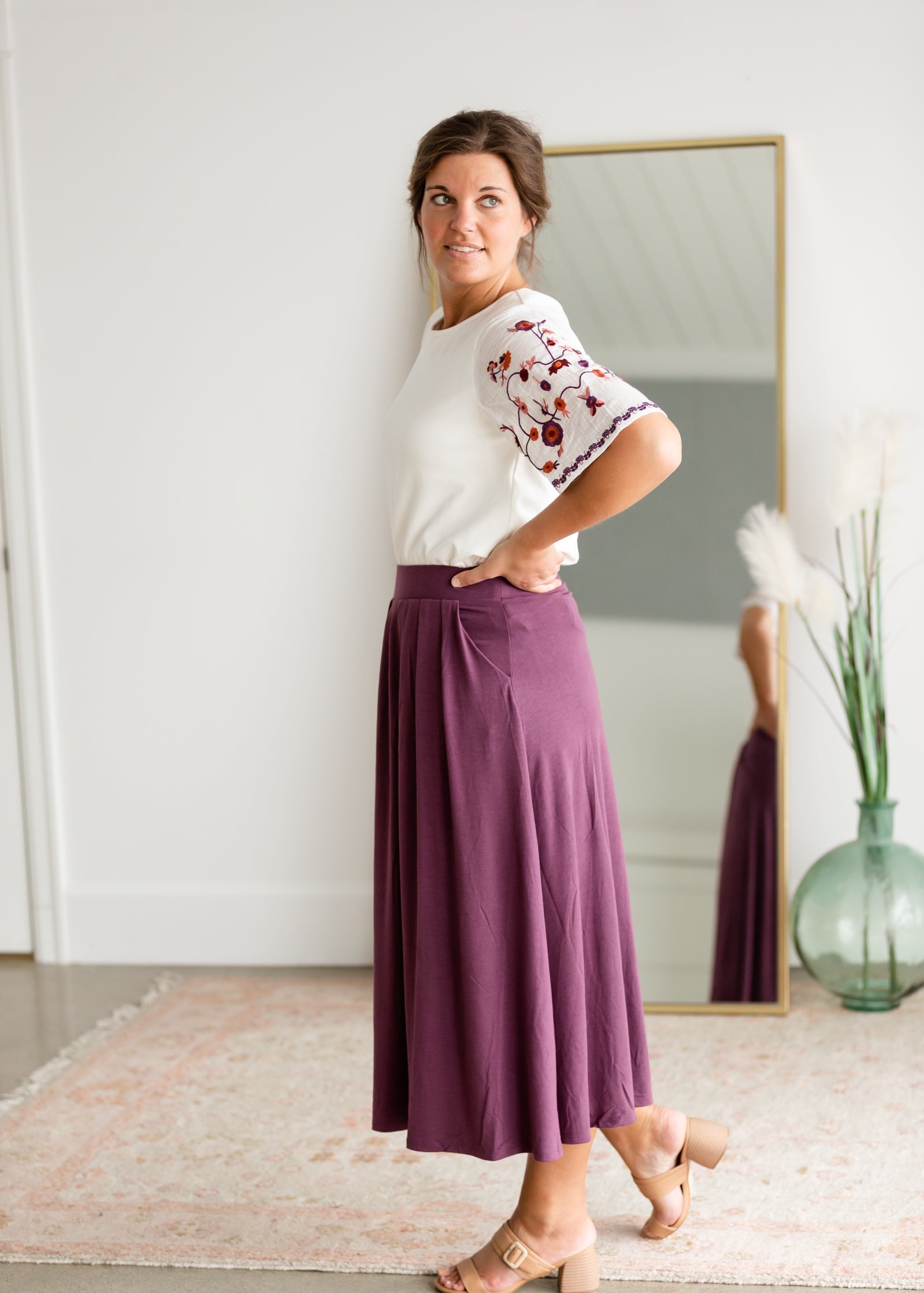 High Waist Pleated Midi Skirt Skirts Zenana