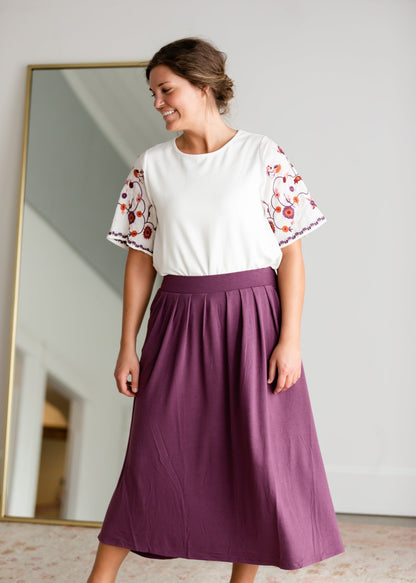 High Waist Pleated Midi Skirt Skirts Zenana