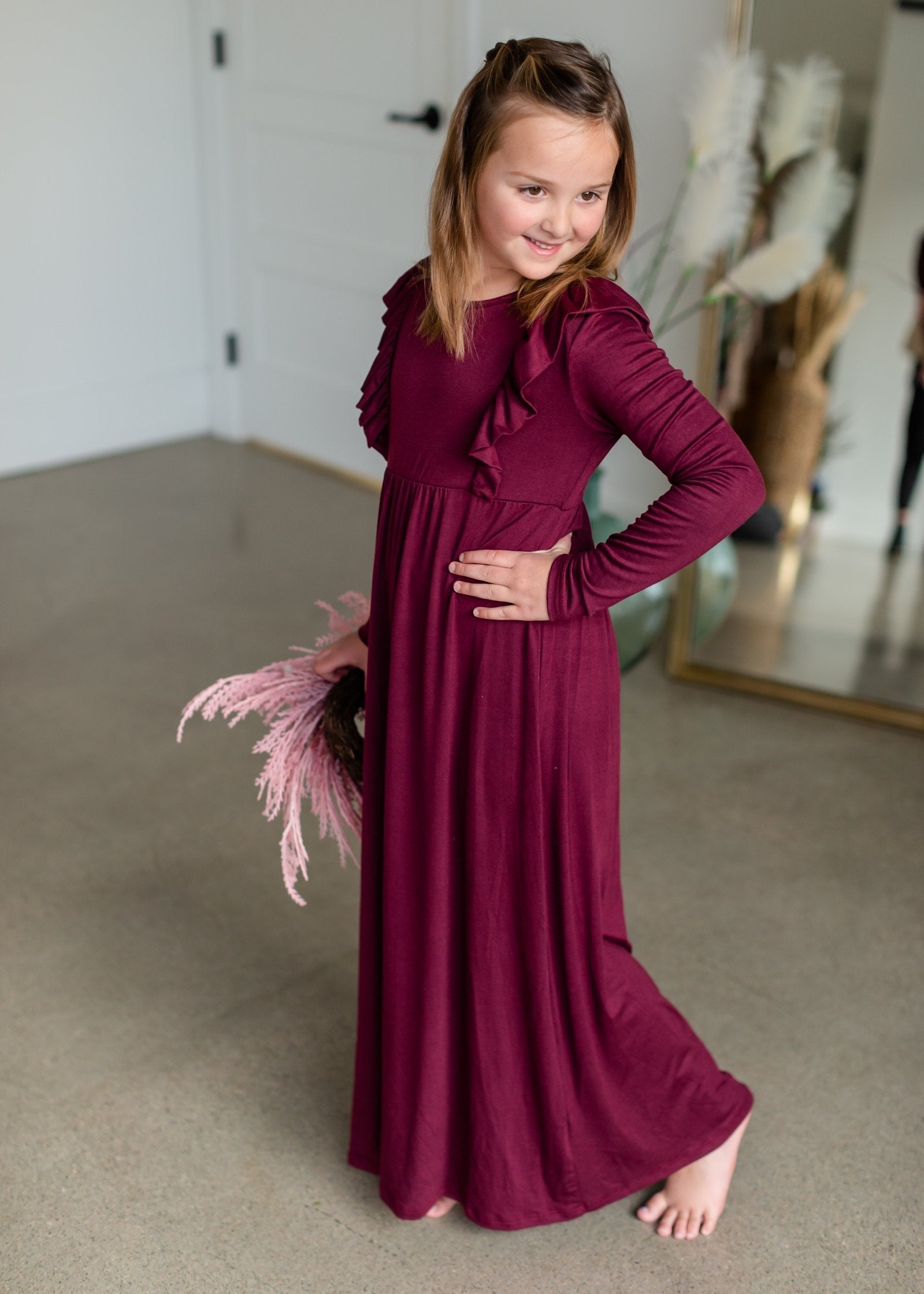High Waist Ruffle Detail Long Sleeve Maxi Dress - FINAL SALE Girls GTOG