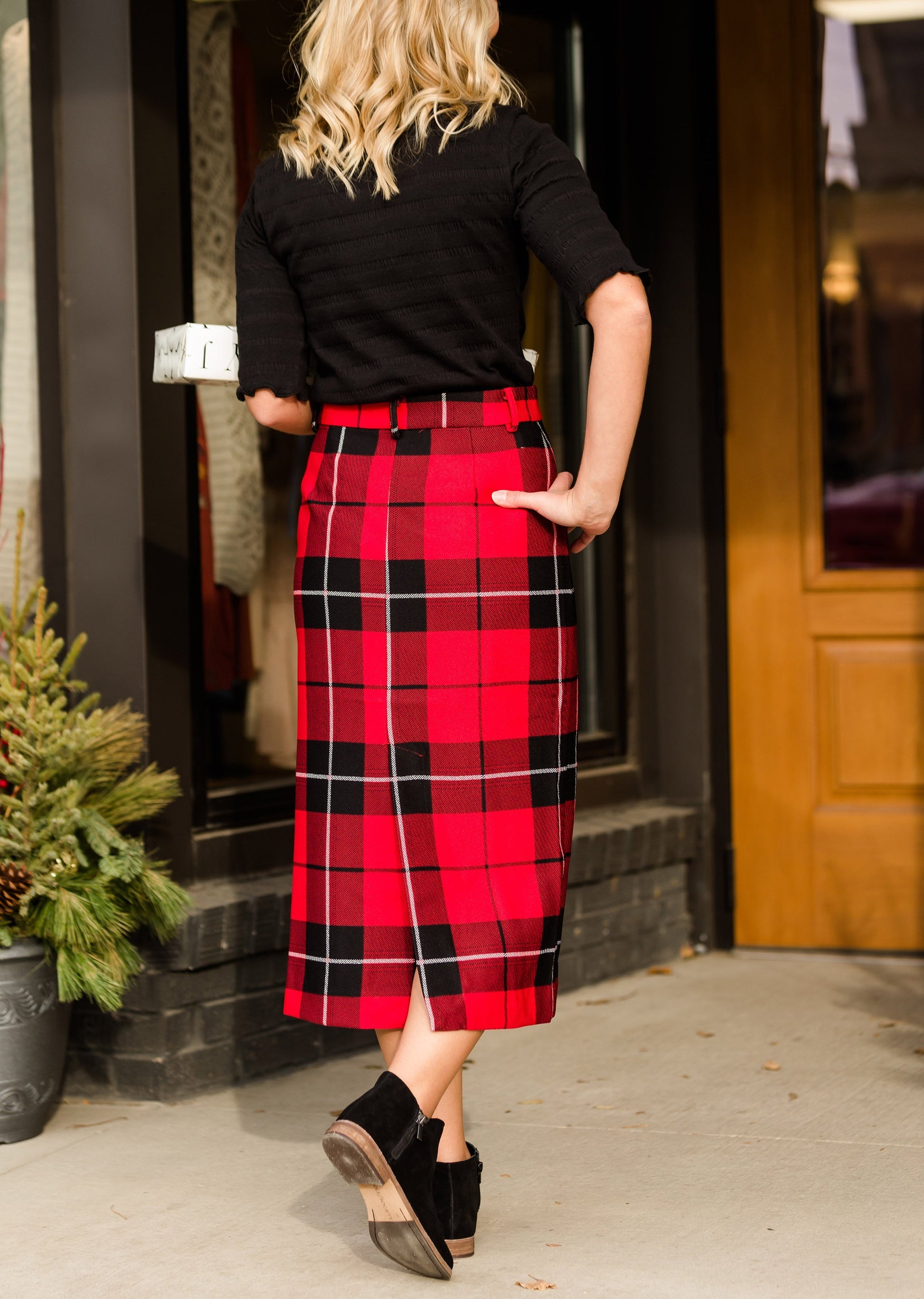 High Waisted Buffalo Check Midi Skirt - FINAL SALE Skirts