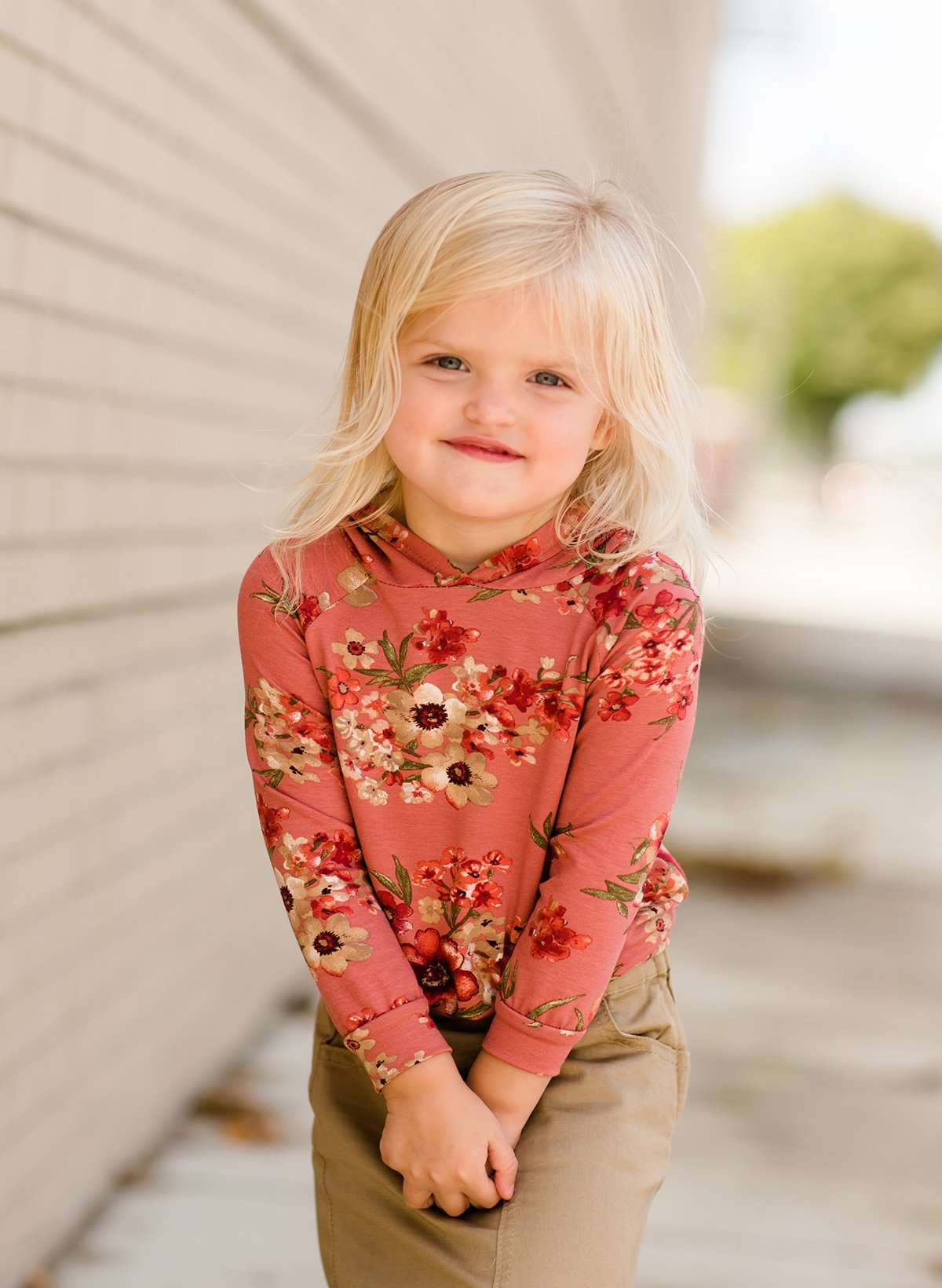 Modest Girls Rust Floral Hooded Toddler Shirt