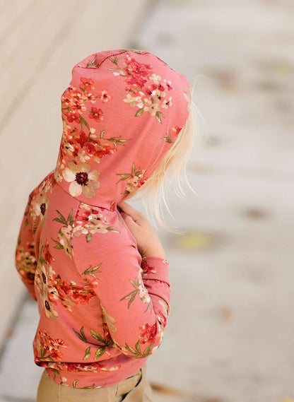 Modest Girls Rust Floral Hooded Toddler Shirt