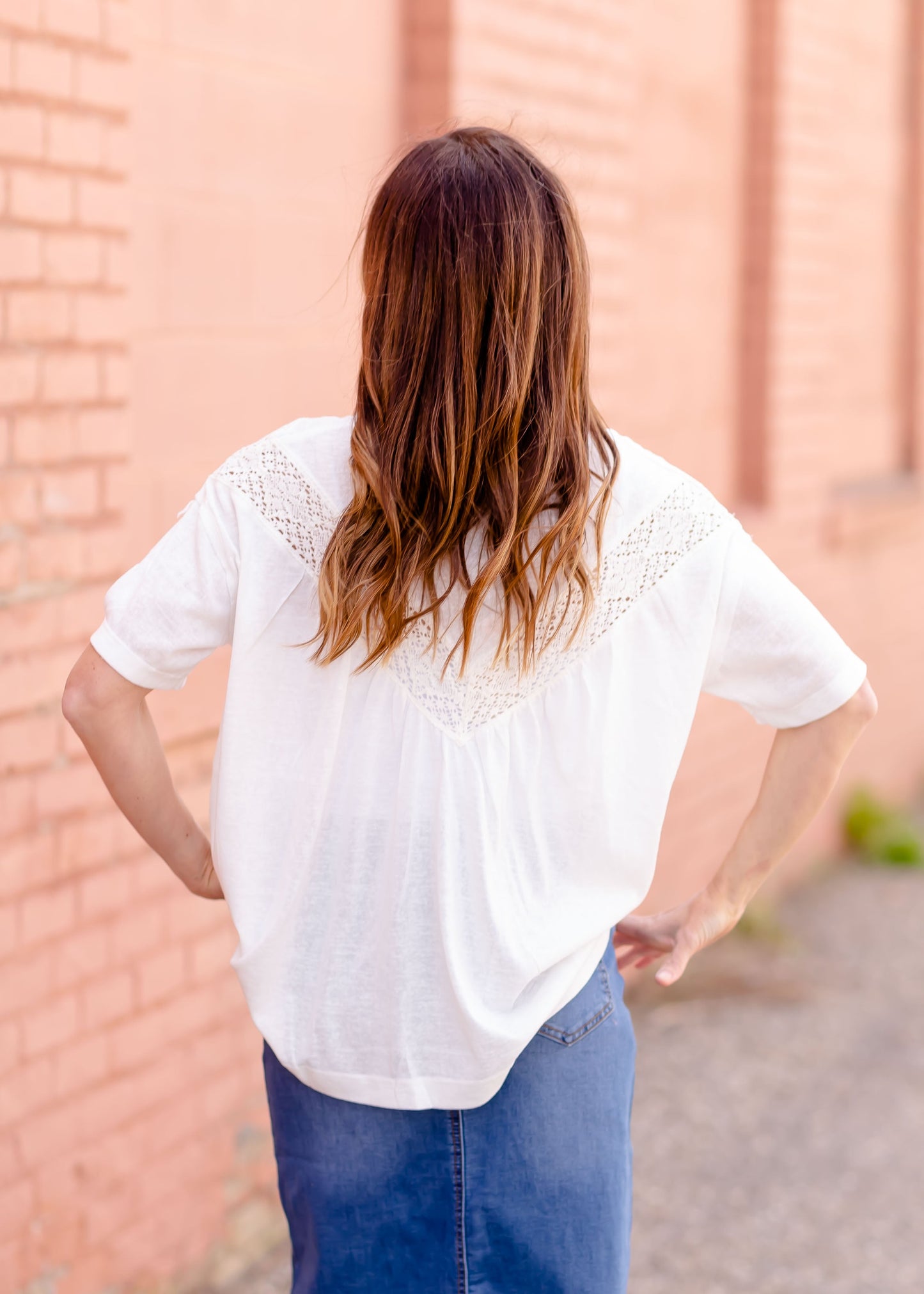 Hook & Eye Lace Drop Shoulder Top Tops