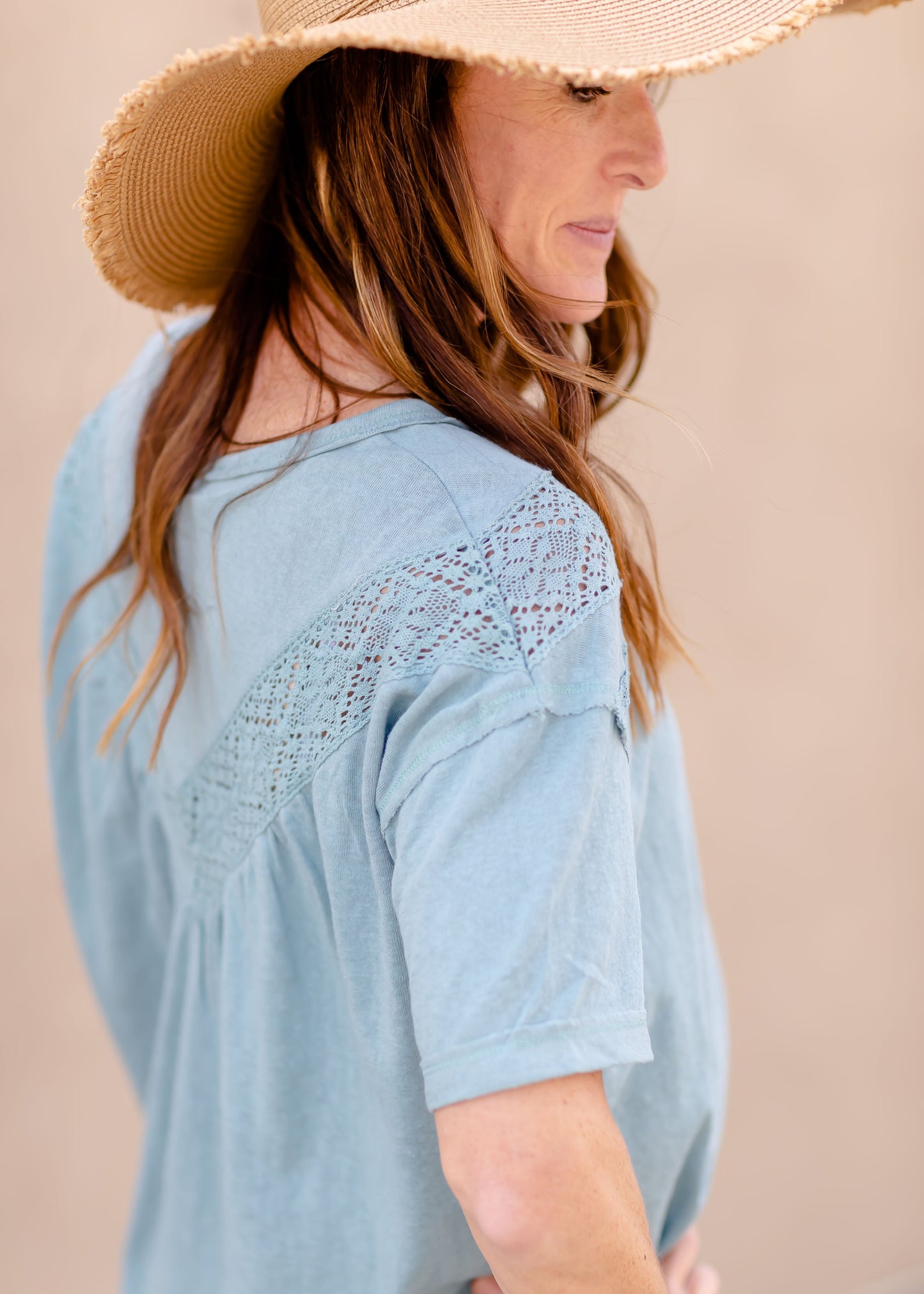 Hook & Eye Lace Drop Shoulder Top Tops