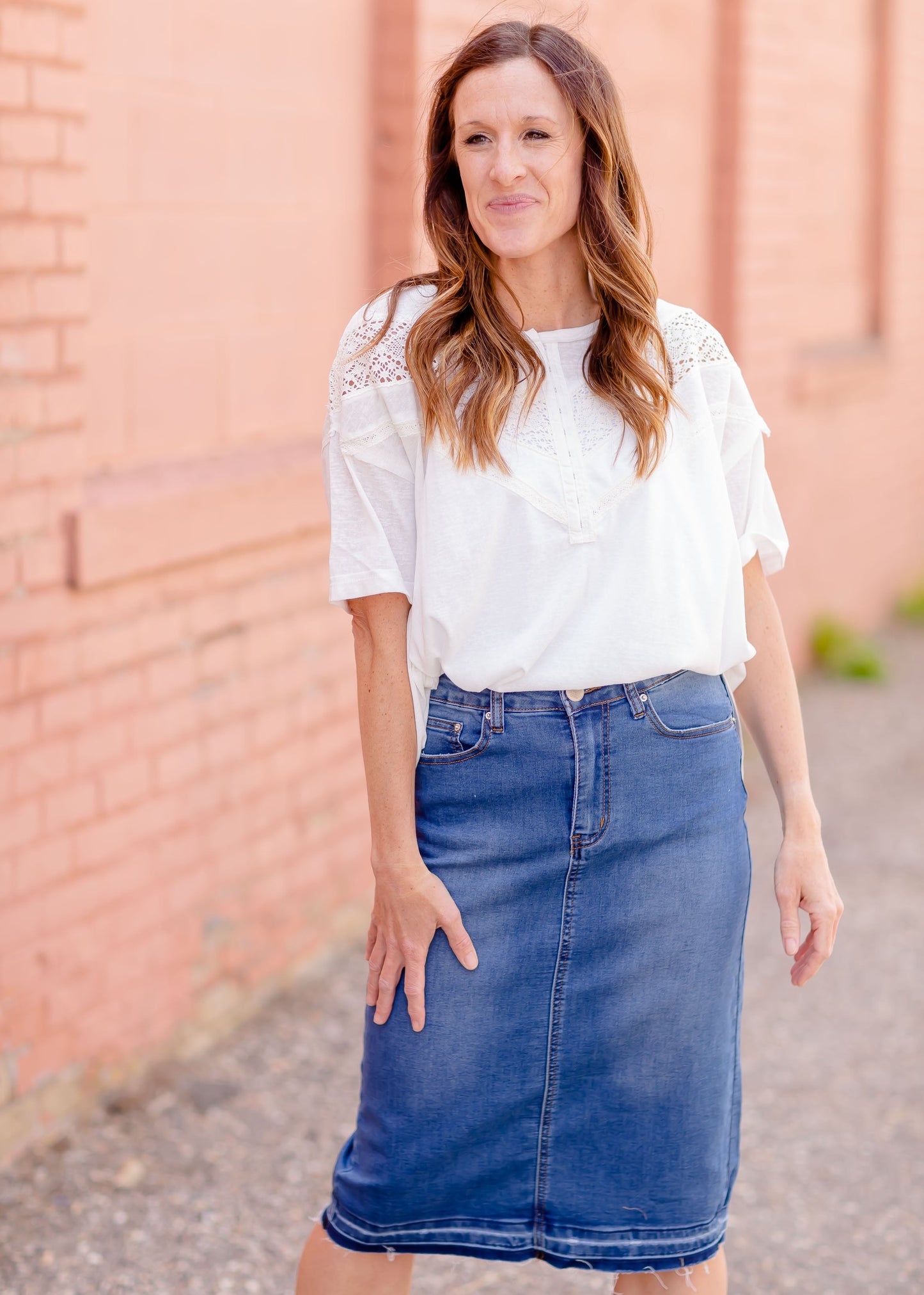 Hook & Eye Lace Drop Shoulder Top Tops White / S