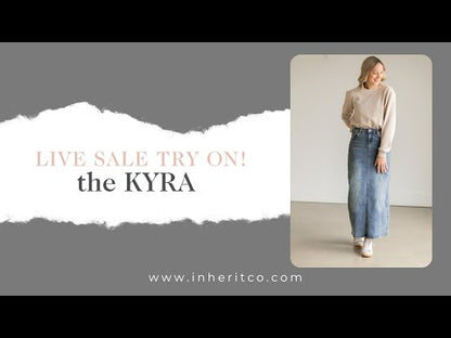 The Kyra Long Denim Skirt is an Inherit Design tailored in a straight fit with amazing details. Made with a vintage wash it has an IC embroidered logo on the back pocket in the corner, criss-cross belt loops in the back, and is super stretchy! There is a back slit for maximum walkability! You're going to love styling this every which way for any season as this skirt will certainly be a wardrobe staple!